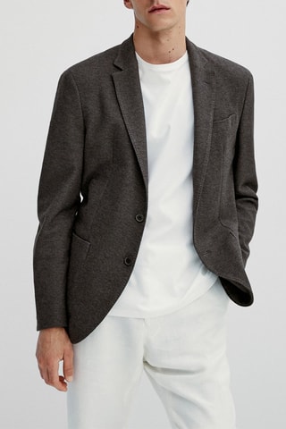 Veste tailleur en piqué de coton slim fit - Anthracite