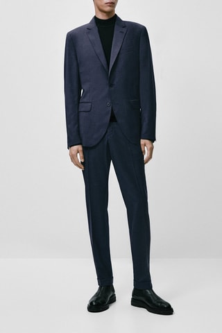 Veste de costume pied-de-poule pure laine - Bleu marine