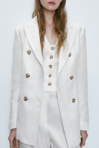 Veste de costume croisée 100% lin - Blanc