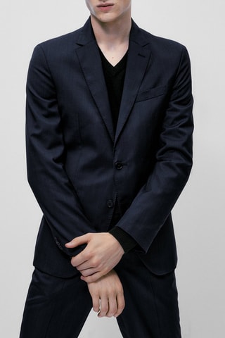 Veste de costume piquée pure laine - Bleu marine