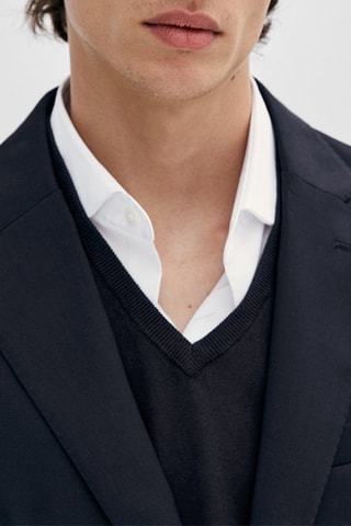 Veste de costume bleue micro texturée en laine - Bleu marine