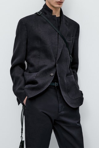 Veste en lin teintée bleu marine - Bleu marine