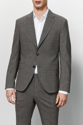 Veste de costume en laine grise motif pied-de-poule - Gris