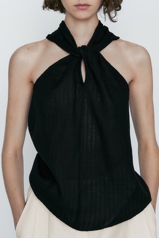 Top texturé bretelles croisées - Noir