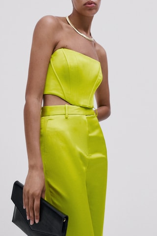 Top bustier satiné 22% coton - Studio - Vert citron