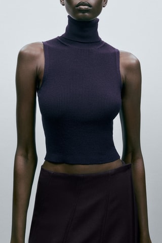 Top côtelé col roulé en laine mérinos - Gris foncé