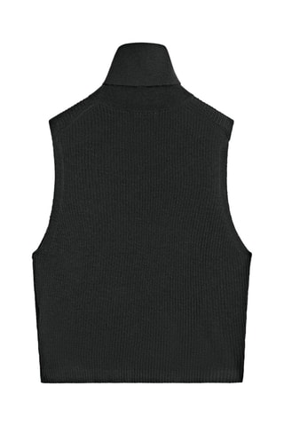 Crop top côtelé col roulé en laine mérinos - Noir