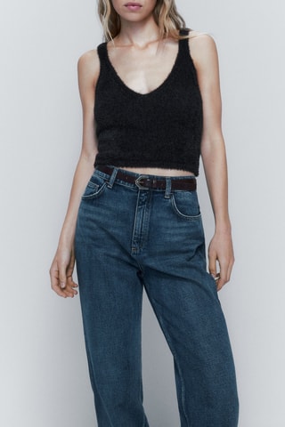 Top en maille fausse fourrure - Noir