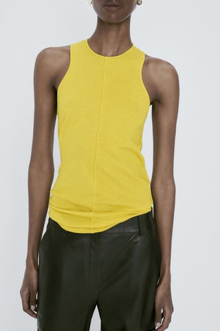 Top sans manches crêpé couture au centre - Jaune