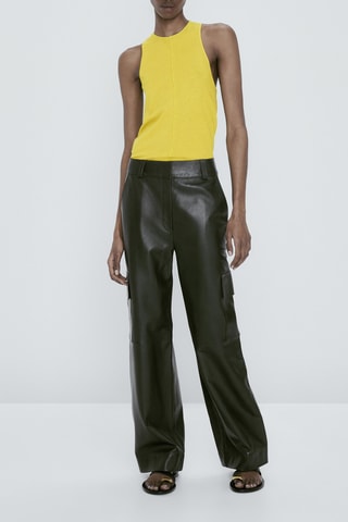 Top sans manches crêpé couture au centre - Jaune