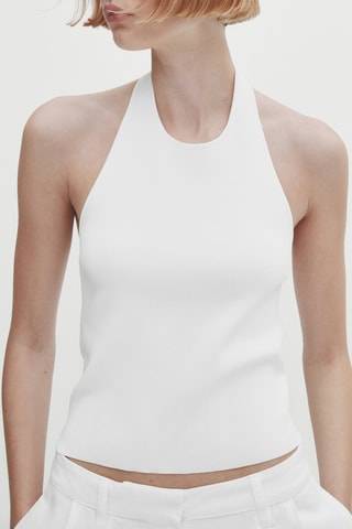 Top en maille à encolure américaine - Blanc