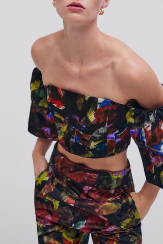 Top bustier en polyamide imprimé floral - Noir