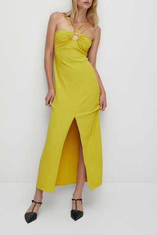 Robe midi bretelles fines cut out poitrine - Vert olive