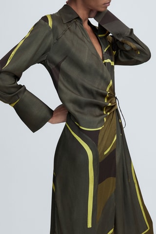Robe longue imprimée - Kaki et vert fluo