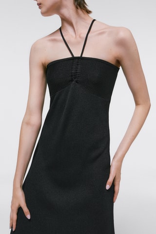 Robe maille bretelles fines décolleté froncé - Noir