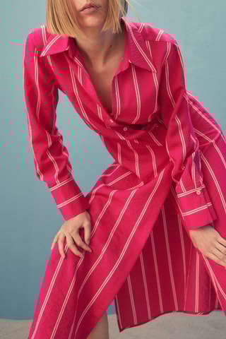 Robe chemise rayée - Fuchsia