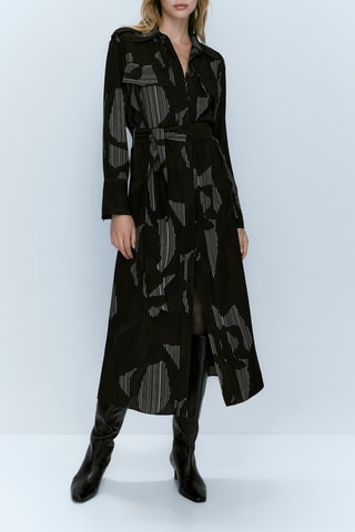 Robe chemise à imprimé géométrique - Noir et écru