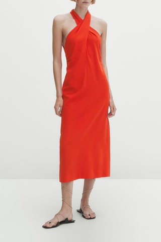 Robe encolure américaine croisée fronces - Rouge