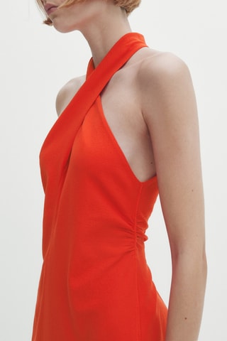 Robe encolure américaine croisée fronces - Rouge