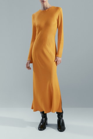 Robe longue satinée - Moutarde