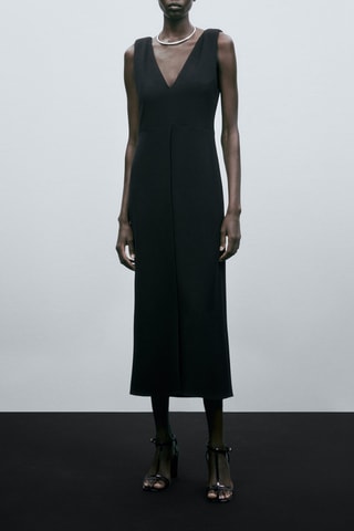 Robe noire col en V épaulettes - Noir