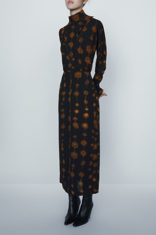 Robe longue imprimé manches - Marron