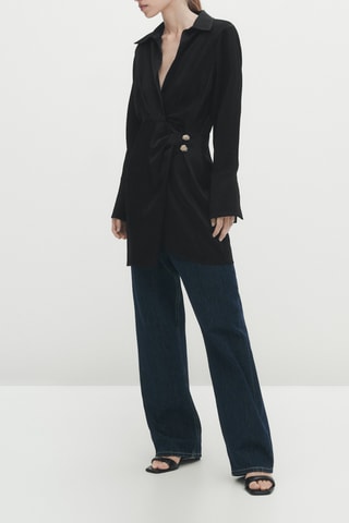 Robe courte croisée satinée - Noir