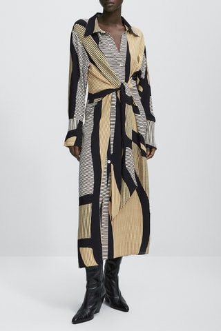 Robe imprimée style paréo - Ecru et noir