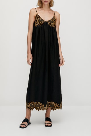 Robe en lin broderies - Noir
