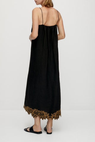 Robe en lin broderies - Noir