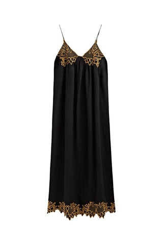 Robe en lin broderies - Noir