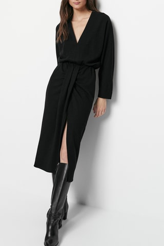 Robe longue froncée à la taille - Noir