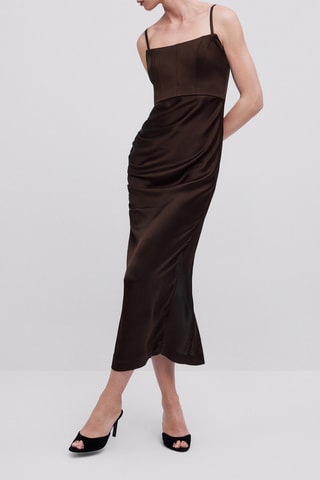 Robe en viscose bretelles fines style boudoir - Studio - Marron foncé