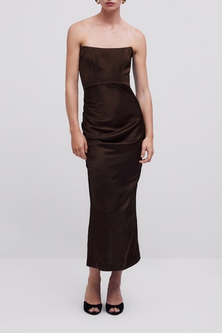 Robe en viscose bretelles fines style boudoir - Studio - Marron foncé