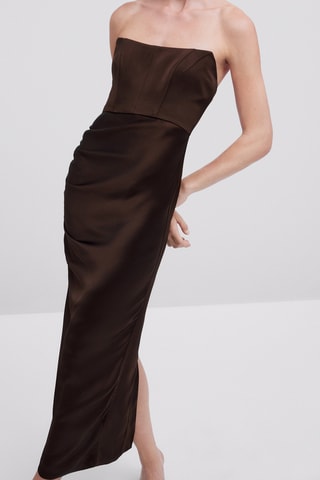 Robe en viscose bretelles fines style boudoir - Studio - Marron foncé