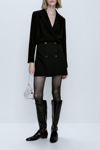 Robe blazer tissu contrastant - Noir