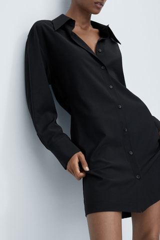 Robe chemise courte en laine mélangée - Noir