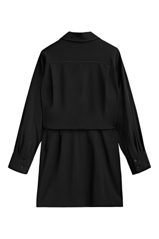 Robe chemise courte en laine mélangée - Noir