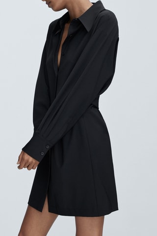 Robe chemise courte en laine mélangée - Noir
