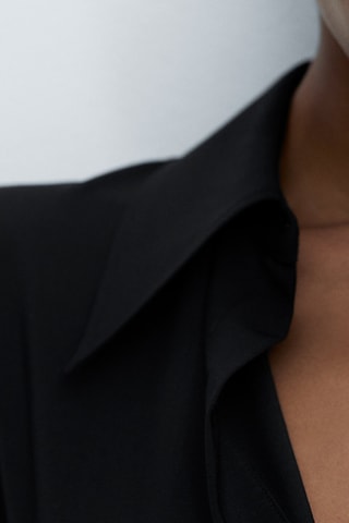 Robe chemise courte en laine mélangée - Noir