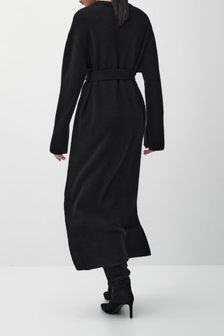 Robe longue ceinture en laine et cachemire - Noir