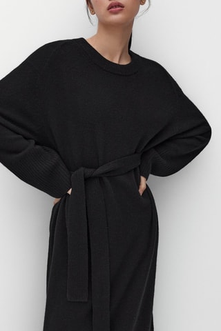 Robe longue ceinture en laine et cachemire - Noir