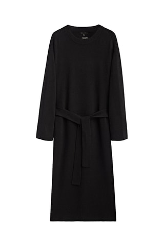 Robe longue ceinture en laine et cachemire - Noir