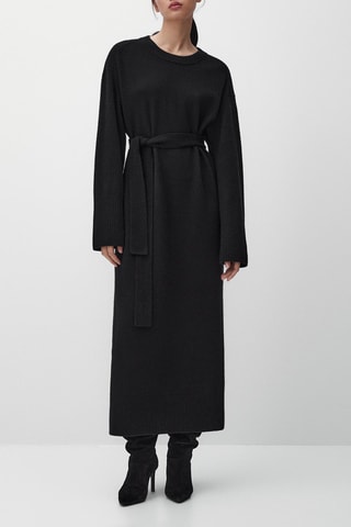 Robe longue ceinture en laine et cachemire - Noir