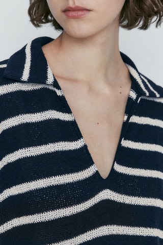 Robe polo rayures coton mélangé texturé - Bleu marine
