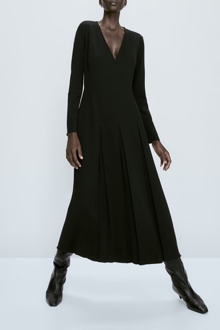 Robe midi crêpe plissée - Noir