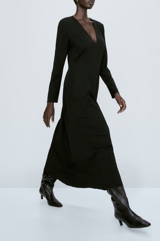 Robe midi crêpe plissée - Noir