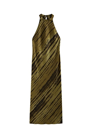 Robe longue imprimée encolure américaine - Vert olive et noir