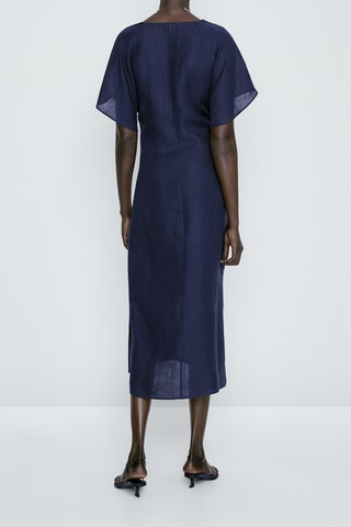 Robe midi en lin nœud - Bleu marine