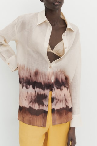 Chemisier 100% ramie bas tie-dye - Ecru et marron